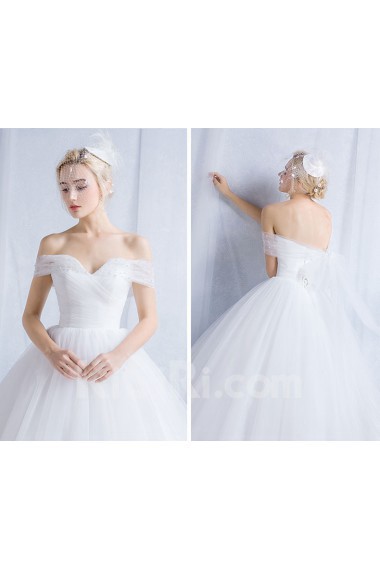 Tulle Off-the-Shoulder Floor Length Ball Gown Dress with Pearl