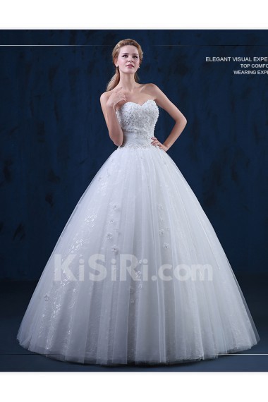 Tulle, Lace Sweetheart Floor Length Sleeveless Ball Gown Dress with Handmade Flowers, Beads