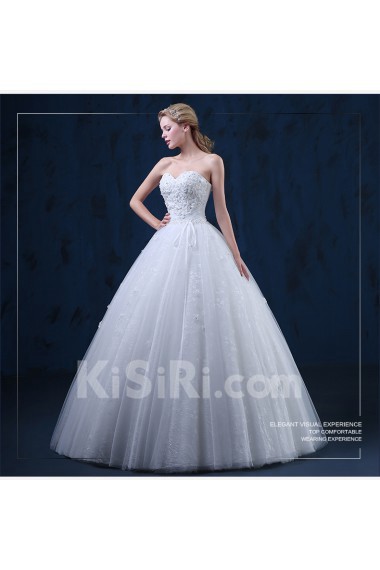 Tulle, Lace Sweetheart Floor Length Sleeveless Ball Gown Dress with Handmade Flowers, Beads
