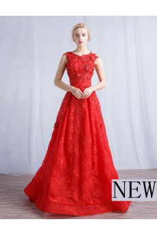Tulle, Lace Scoop Sweep Train Sleeveless A-line Dress with Sash, Sequins