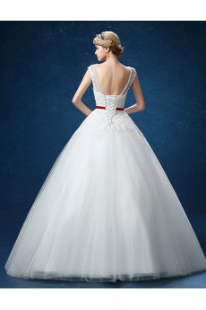 Organza Jewel Floor Length Cap Sleeve Ball Gown Dress with Lace