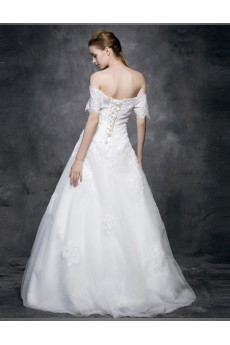 Lace, Satin Off-the-Shoulder Floor Length A-line Dress with Rhinestone, Sash