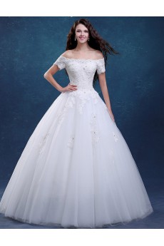 Tulle Off-the-Shoulder Floor Length Ball Gown Dress with Sequins