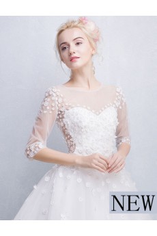 Tulle, Lace Jewel Floor Length Half Sleeve Ball Gown Dress with Bow, Sash