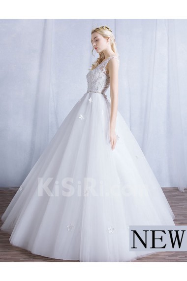 Tulle, Lace Scoop Floor Length Sleeveless Ball Gown Dress with Applique