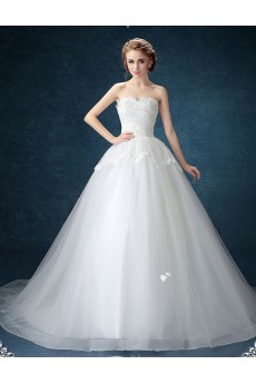 Chiffon, Tulle Sweetheart Chapel Train Sleeveless A-line Dress with Sequins