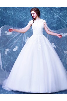 Organza Jewel Chapel Train Cap Sleeve Ball Gown Dress with Sequins