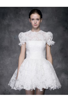 Lace, Satin Jewel Mini/Short Balloom Ball Gown Dress with Embroidered
