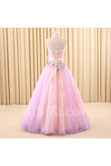Tulle Sweetheart Floor Length Sleeveless Ball Gown Dress with Lace, Sash