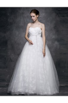 Lace, Satin Sweetheart Floor Length Sleeveless A-line Dress with Sash