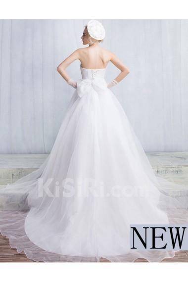 Tulle, Organza Strapless Sweep Train Sleeveless A-line Dress with Rhinestone, Bow