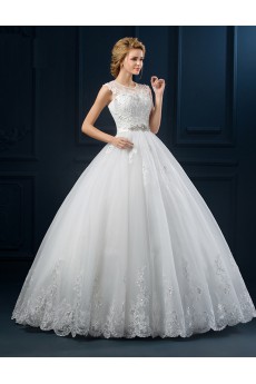 Tulle, Lace Jewel Floor Length Cap Sleeve Ball Gown Dress with Beads, Sash
