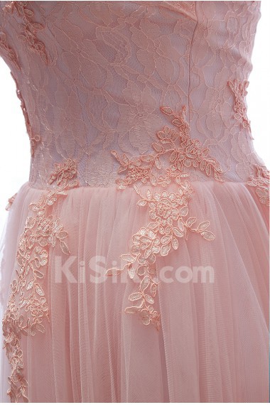 Lace, Tulle Off-the-Shoulder Floor Length Half Sleeve A-line Dress