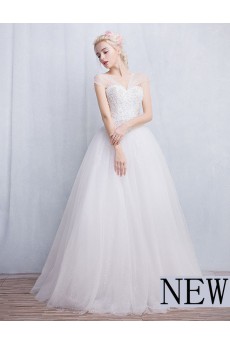Tulle, Lace V-neck Floor Length Cap Sleeve Ball Gown Dress with Beads