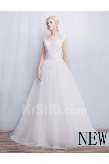 Tulle, Lace V-neck Floor Length Sleeveless Ball Gown Dress with Sequins