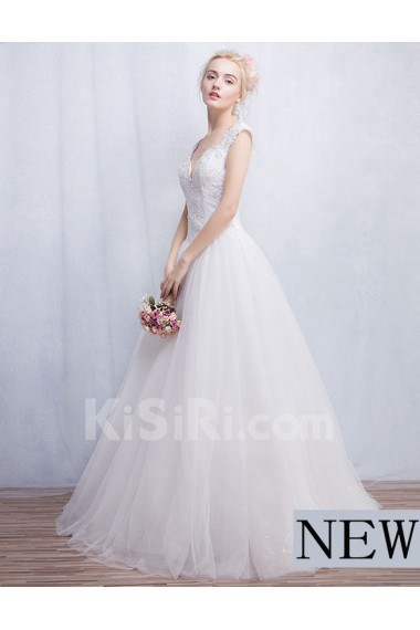 Tulle, Lace V-neck Floor Length Sleeveless Ball Gown Dress with Sequins