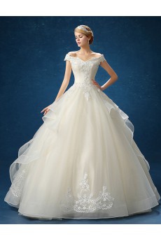 Organza Off-the-Shoulder Floor Length Ball Gown Dress with Applique