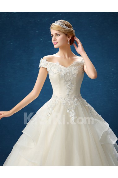 Organza Off-the-Shoulder Floor Length Ball Gown Dress with Applique
