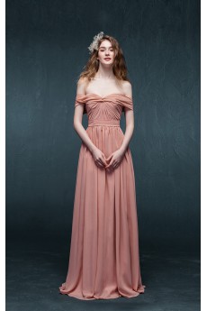 Chiffon, Satin Off-the-Shoulder Floor Length A-line Dress with Ruched