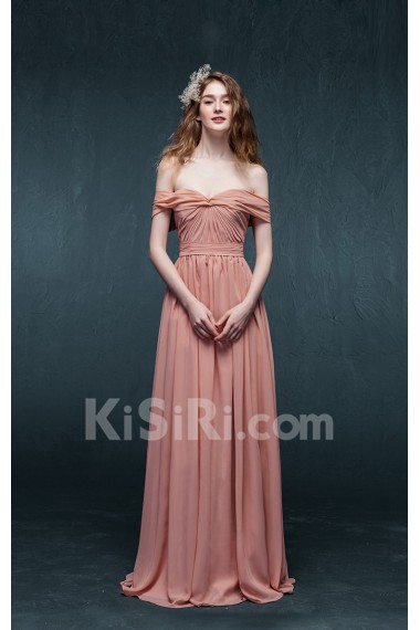 Chiffon, Satin Off-the-Shoulder Floor Length A-line Dress with Ruched