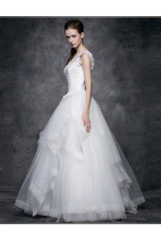 Lace, Satin, Tulle One-shoulder Floor Length Sleeveless Ball Gown Dress with Rhinestone, Beads