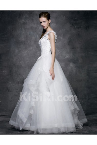 Lace, Satin, Tulle One-shoulder Floor Length Sleeveless Ball Gown Dress with Rhinestone, Beads
