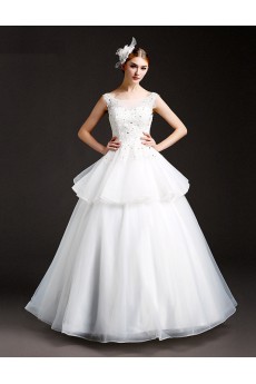 Tulle, Lace Scoop Floor Length Sleeveless Ball Gown Dress with Rhinestone