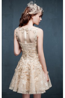 Lace, Tulle Jewel Mini/Short Sleeveless Ball Gown Dress with Embroidered