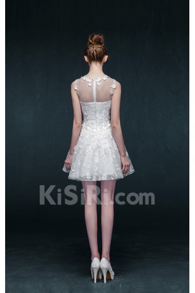 Lace, Tulle Jewel Mini/Short Sleeveless Ball Gown Dress with Embroidered