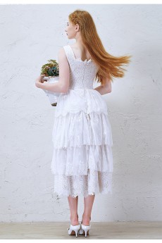 Lace, Tulle Bateau Tea-Length Sleeveless A-line Dress