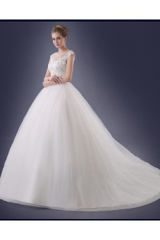 Organza, Lace Scoop Sweep Train Sleeveless Ball Gown Dress with Rhinestone