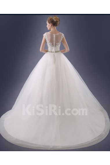 Organza, Lace Scoop Sweep Train Sleeveless Ball Gown Dress with Rhinestone
