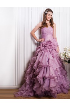 Tulle, Satin Sweetheart Chapel Train Sleeveless A-line Dress with Ruched