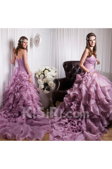 Tulle, Satin Sweetheart Chapel Train Sleeveless A-line Dress with Ruched