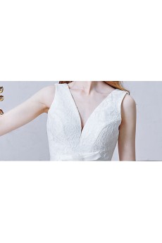 Lace V-neck Knee-Length Sleeveless A-line Dress with Beads, Sash
