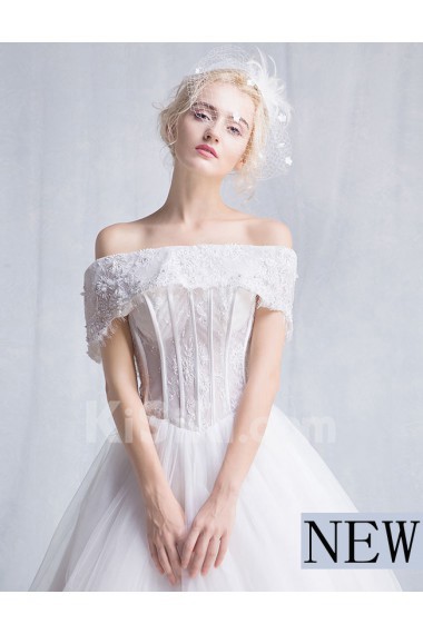 Tulle, Lace Off-the-Shoulder Chapel Train A-line Dress with Sequins