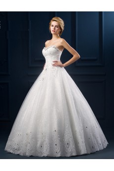 Tulle, Lace Sweetheart Floor Length Sleeveless Ball Gown Dress with Beads