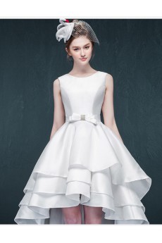 Satin Jewel Knee-Length Sleeveless A-line Dress with Bow, Rhinestone