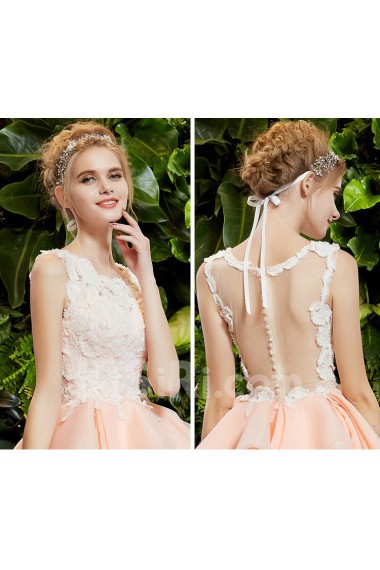 Organza, Satin Jewel Mini/Short Sleeveless A-line Dress with Flower