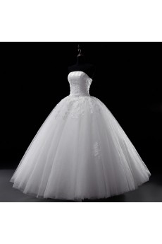 Lace, Tulle, Satin Strapless Floor Length Sleeveless(Removable Sleeves) Ball Gown Dress with Beads