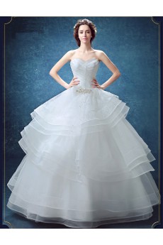 Organza Sweetheart Floor Length Sleeveless Ball Gown Dress with Rhinestone