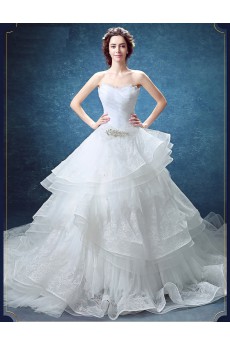 Organza Sweetheart Chapel Train Sleeveless Ball Gown Dress with Rhinestone