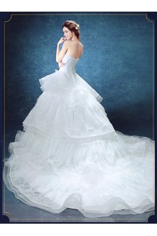Organza Sweetheart Chapel Train Sleeveless Ball Gown Dress with Rhinestone
