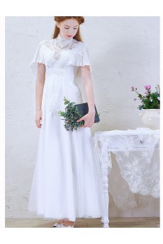 Lace, Chiffon, Tulle High Collar Ankle-Length A-line Dress