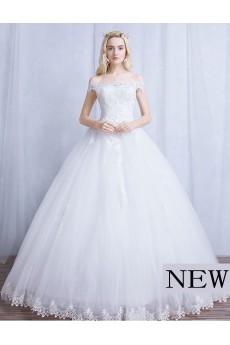 Tulle, Lace Off-the-Shoulder Floor Length Ball Gown Dress with Sequins