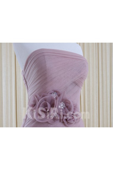 Tulle, Satin Strapless Floor Length Sleeveless Mermaid Dress with Handmade Flowers, Rhinestone