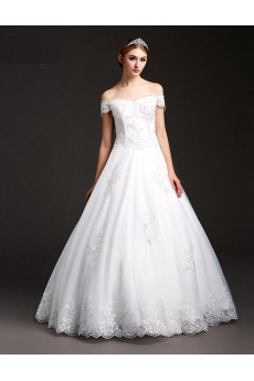 Tulle, Lace Off-the-Shoulder Floor Length Ball Gown Dress with Beads