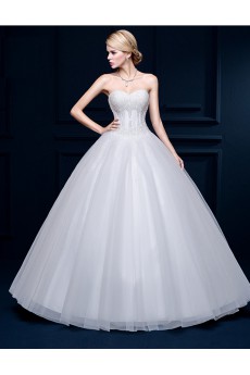 Tulle, Lace Sweetheart Floor Length Sleeveless Ball Gown Dress with Beads