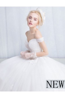 Tulle, Lace Off-the-Shoulder Cathedral Train A-line Dress with Sequins