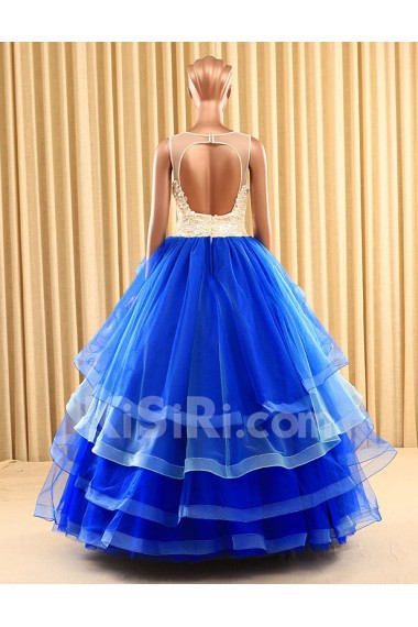 Tulle Scoop Floor Length Sleeveless Ball Gown Dress with Sequins